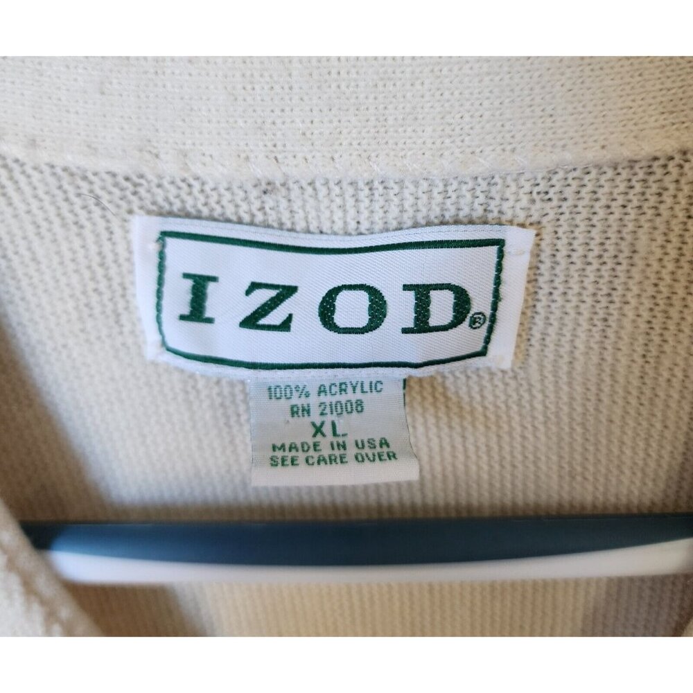 VTG Izod Cream Crest Logo Button Front Cardigan Sweater Size XL USA Made Acrylic - Picture 3 of 16